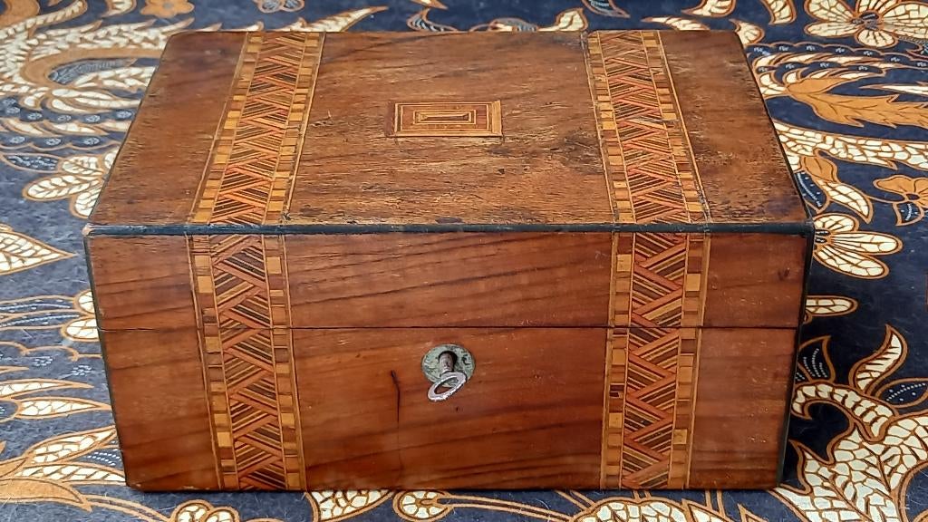 Mooie antieke sieradenkist uit Engeland van ingelegd hout., Ophalen of Verzenden
