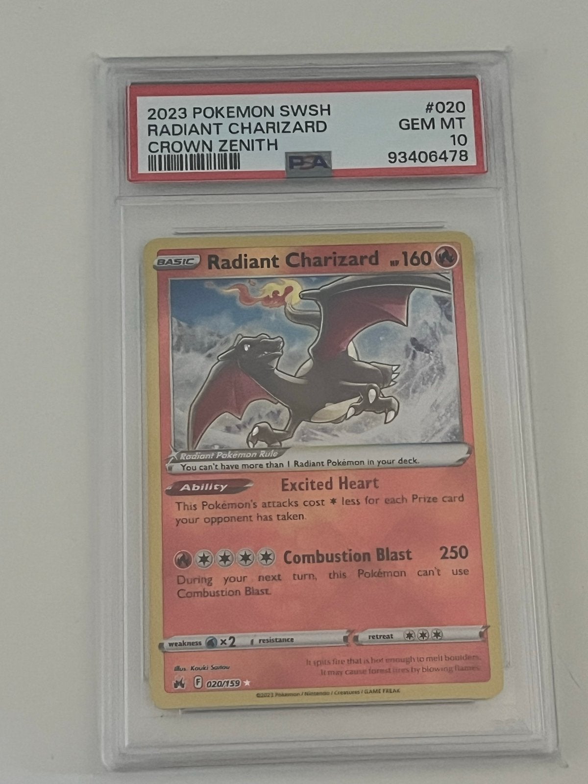 Radiant Charizard 020/159 PSA 10 Crown Zenith, Ophalen of Verzenden, Nieuw, Losse kaart, Foil