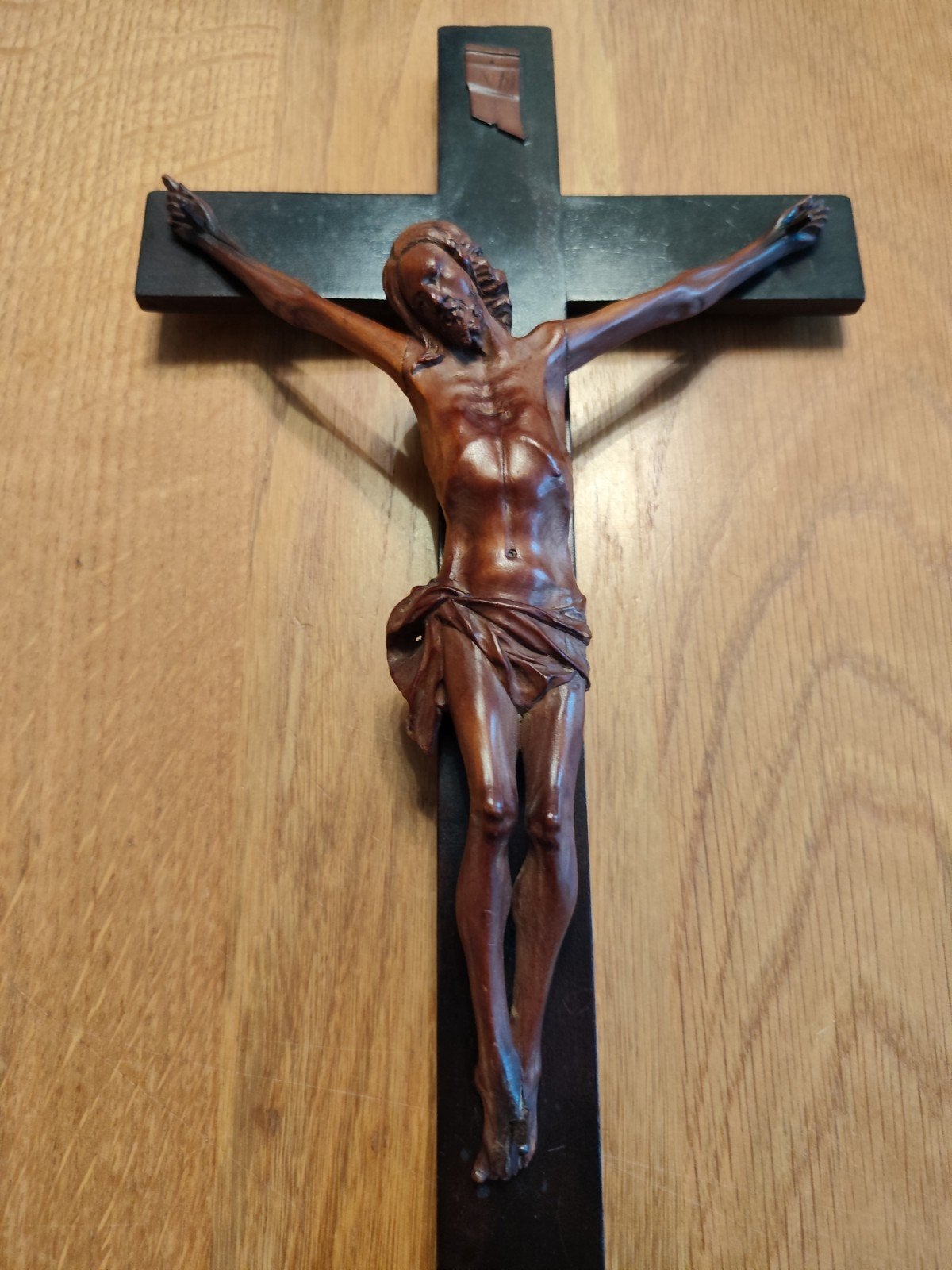 antiek houten corpus op kruis 55 cm, Ophalen of Verzenden