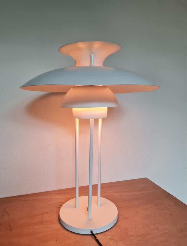 Vintage replica Louis Poulsen PH 5 tafellamp wit/blauw, Ophalen, Gebruikt, 50 tot 75 cm, Design deens
