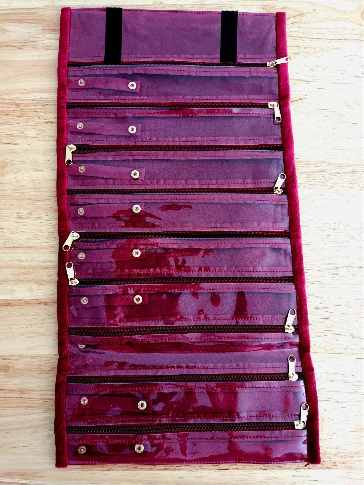 Nieuwe Fluwelen Sieraden Organizer Roltas met Ritsvakken, Ophalen, Nieuw, Rood, Softcase