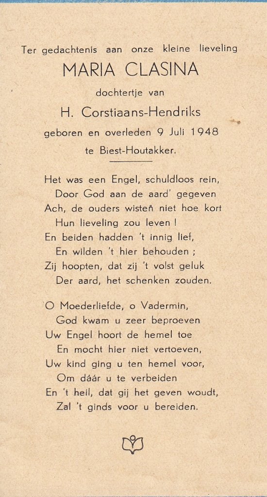 Corstiaans Maria 1948 - Biest-Houtakker 1948, Ophalen of Verzenden, Bidprentje