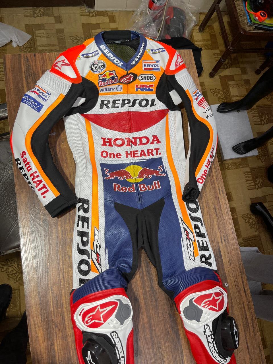 Nieuwe motorleren overall van rundleer Repsol marquez stijl, Ophalen of Verzenden, Overall