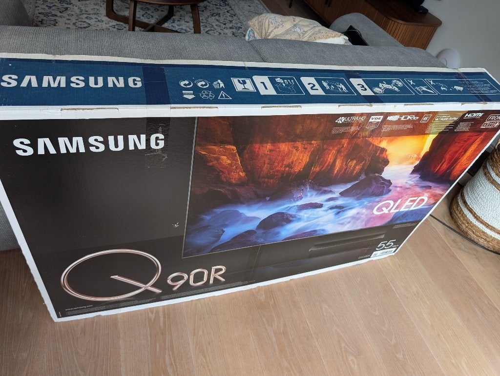 Samsung 55Q90R 55 inch 4K QLED Smart-tv + One Connect Box, Ophalen, 120 Hz, Samsung, 100 cm of meer