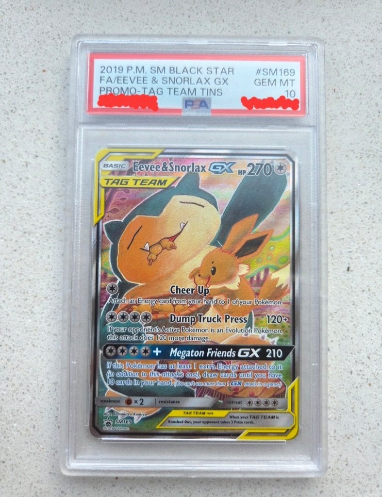Eevee & Snorlax GX SM 169 PSA 10 tag team black star promo, Ophalen of Verzenden, Zo goed als nieuw