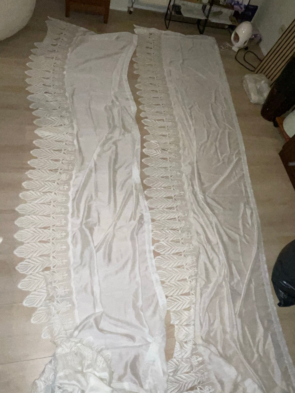 2x Vintage Witte Vitrage met Kanten Rand - 480x87 cm, Vitrage, Gebruikt, Wit, Ophalen of Verzenden