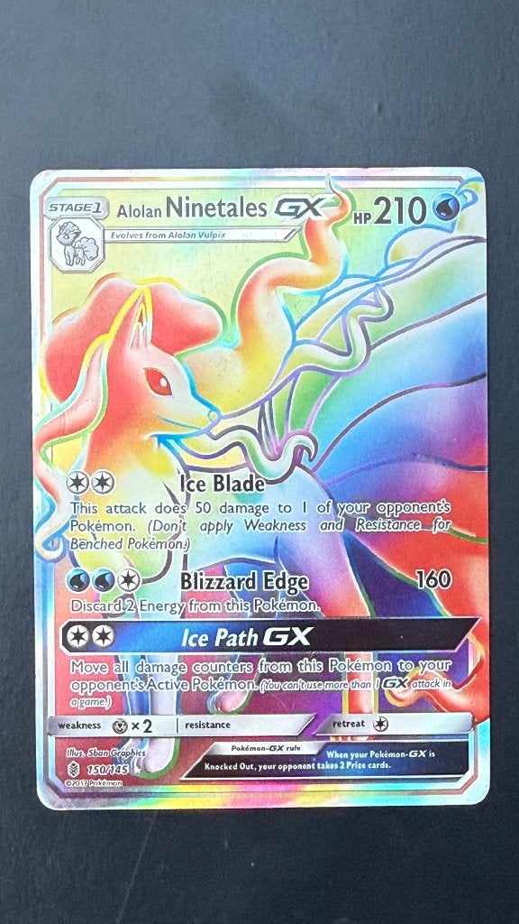 Alolan Ninetales-GX 150/145 Rainbow Rare – Guardians Rising, Hobby en Vrije tijd, Verzamelkaartspellen | Pokémon, Ophalen of Verzenden