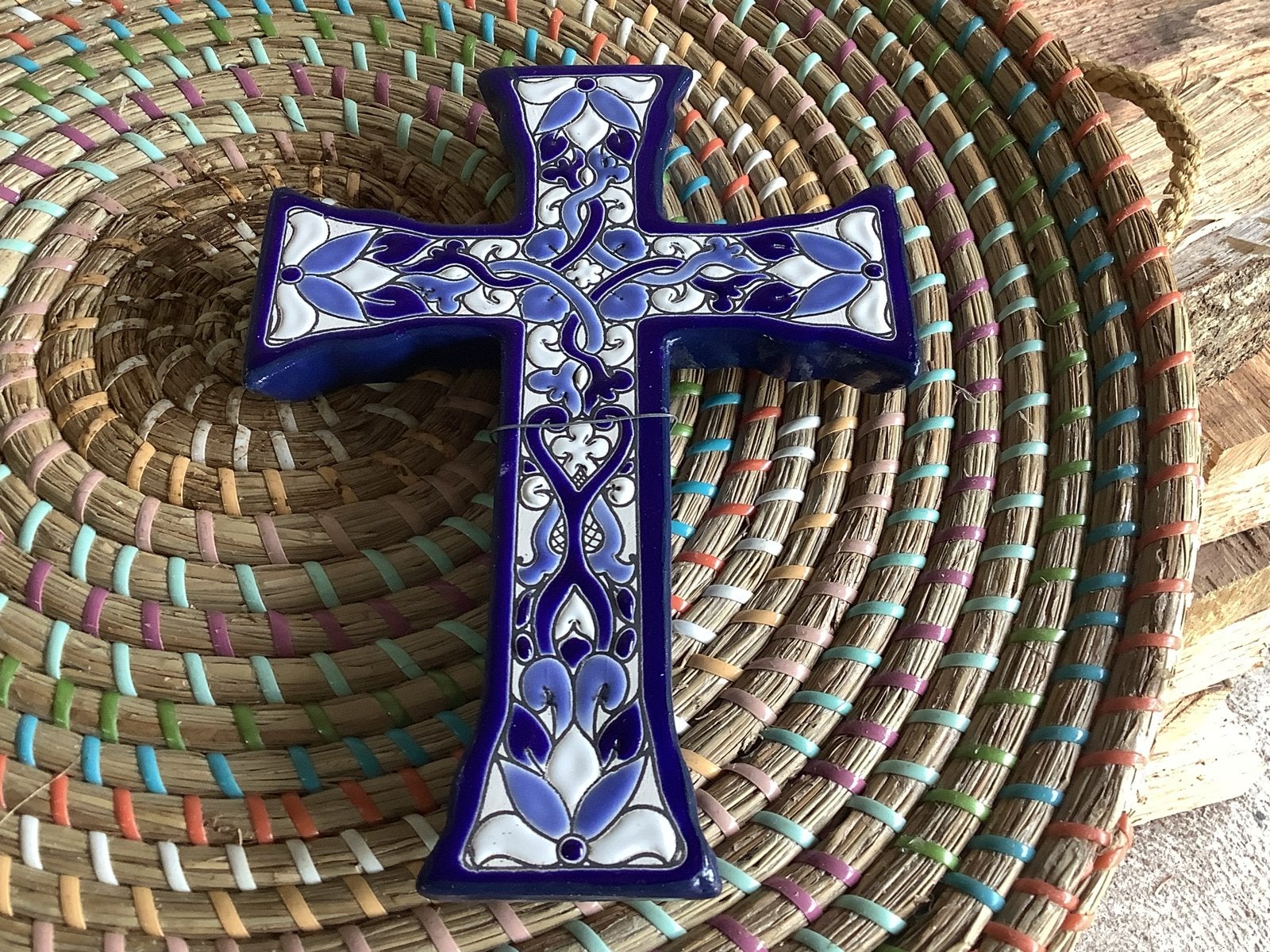 Keramiek kruis met blauw-wit patroon, Antiek en Kunst, Ophalen of Verzenden
