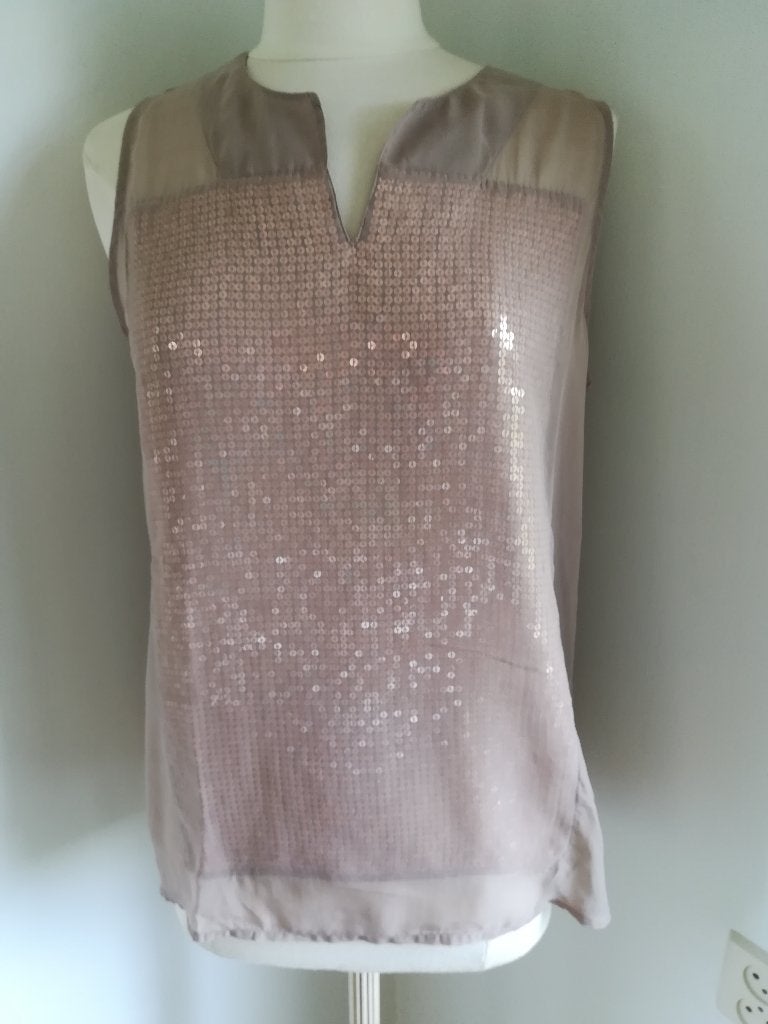 Bloesje taupe bruin met koperen pailletten maat 38 - nieuw -, Ophalen of Verzenden, Nieuw, Maat 38/40 (M), Bruin