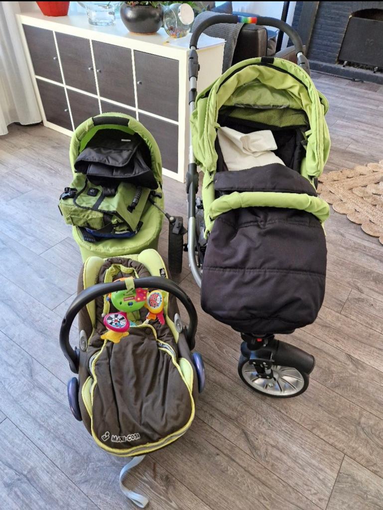 Teutonia Combiwagen met reiswieg, zitgedeelte en Maxi-Cosi, Kinderen en Baby's, Kinderwagens en Combinaties, Ophalen, Gebruikt