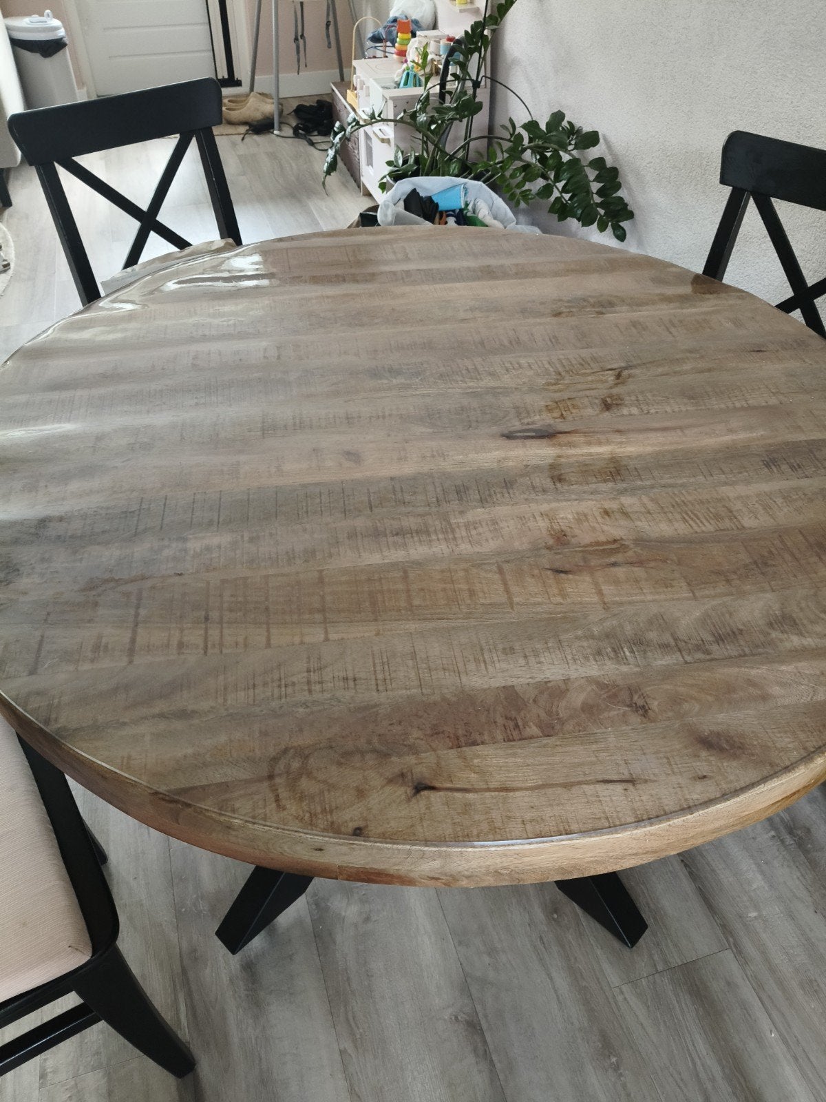 Ronde eettafel 115cm diameter met spinnenpoot - Mangohout, Gebruikt, Rond, Industrieel, Modern, Vier personen