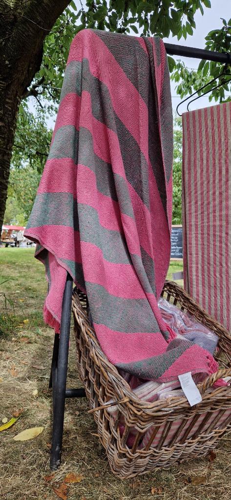 Roze/groene sprei van recycled katoen – 130 x 170 cm, Ophalen of Verzenden, Nieuw