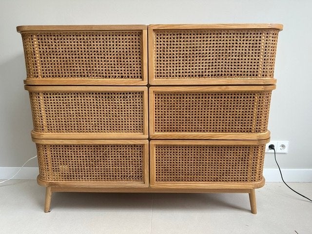 Ladekast met rieten rotan voorzijde, Huis en Inrichting, Ophalen, 100 tot 150 cm, 5 laden of meer, Scandinavisch