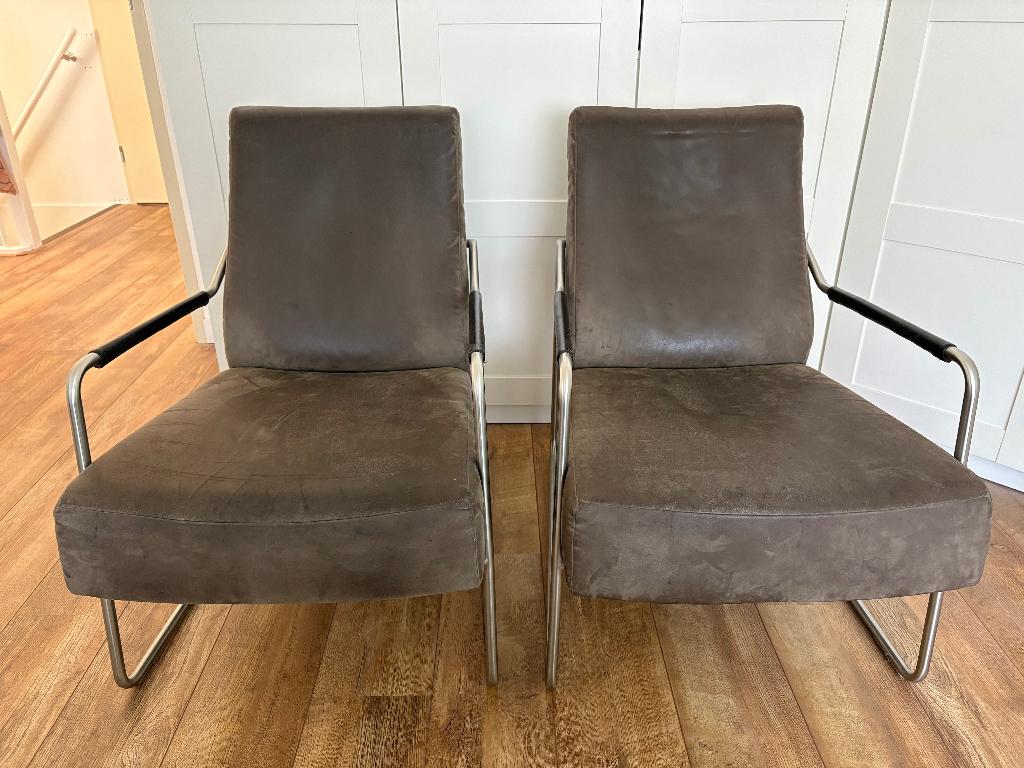 Set van 2 luxe Koinor design fauteuils met RVS frame, Huis en Inrichting, Ophalen, Gebruikt, 75 tot 100 cm, Stof