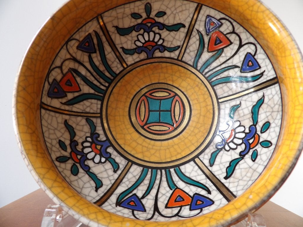 Art Deco Schaal Craquele aardewerk, Antiek en Kunst, Antiek | Keramiek en Aardewerk, Ophalen of Verzenden