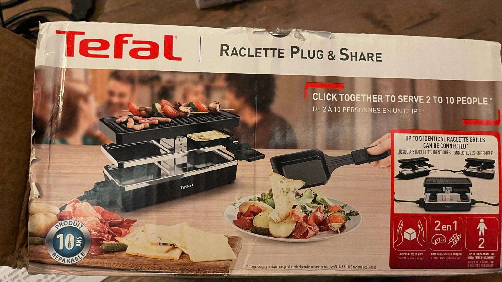 2x Tefal Raclette Plug & Share - bijna nieuw, in doos, Ophalen of Verzenden, Zo goed als nieuw, 8 personen of meer