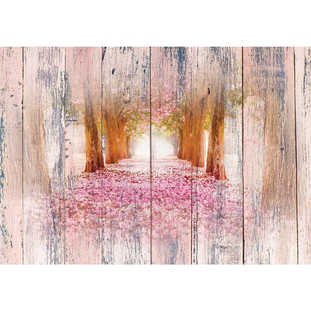 117 Roze Bloemenpad Vlies Fotobehang 350x250cm in 3 maten, Huis en Inrichting, Stoffering | Behang, Ophalen of Verzenden, Minder dan 10 m²