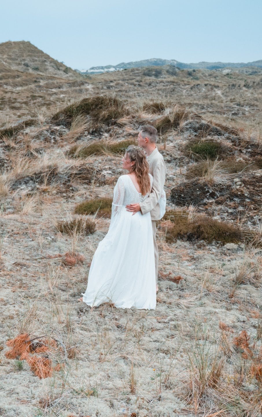 Bohemian witte bruidsjurk met kanten mouwen, Ophalen, Trouwjurk, Wit, Zo goed als nieuw