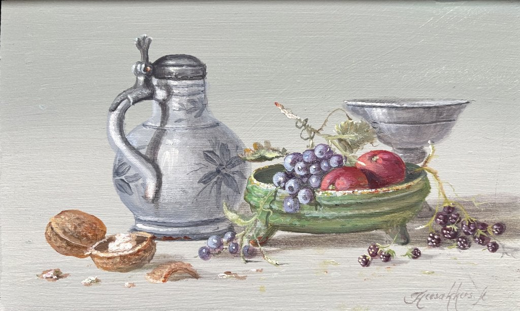 Thomas Heesakkers (1946) - Stilleven met fruit, Paneel, Stilleven, Ophalen of Verzenden, Gesigneerd