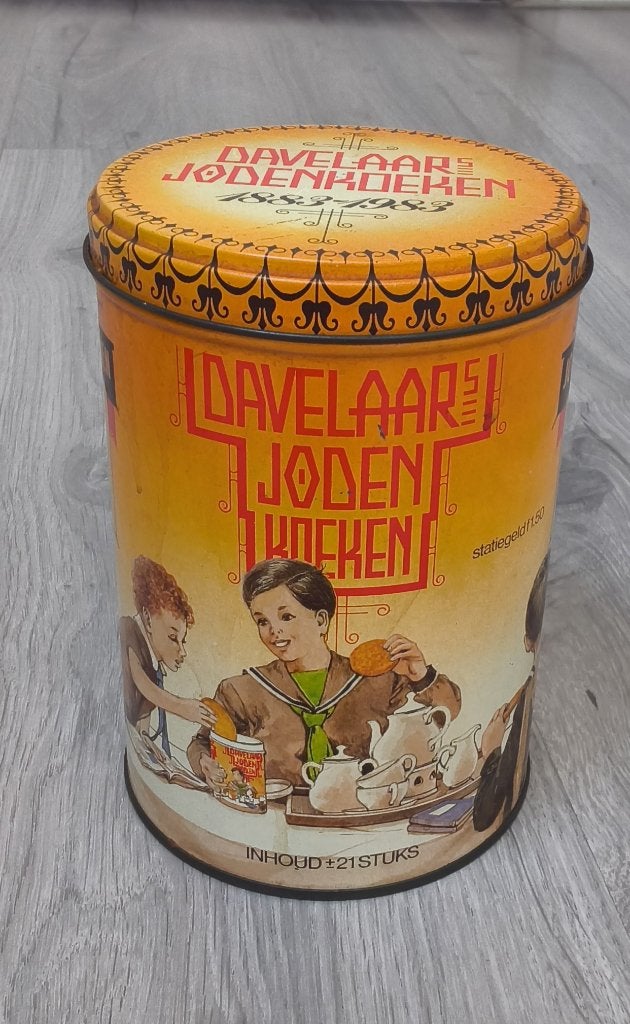 vintage oranje blik van Davelaar’s Jodenkoeken, Verzamelen, Ophalen of Verzenden, Gebruikt, Overige
