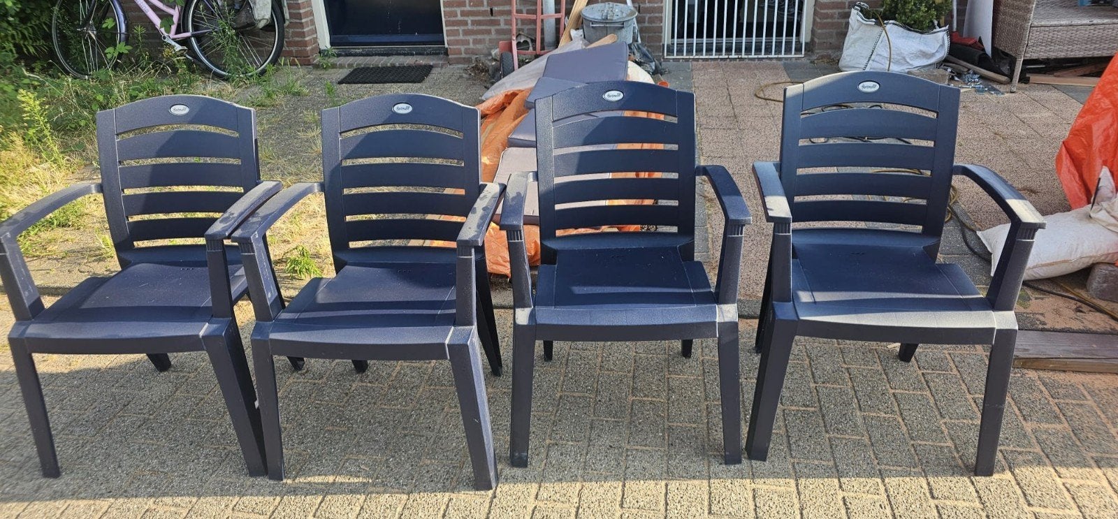 Hartman tuinstoelen met kussens (4 stuks), Ophalen, Zo goed als nieuw, Kunststof, Stapelbaar