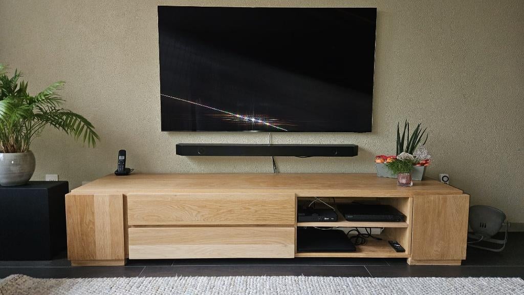 TV dressoir, Ophalen, 150 tot 200 cm, Eikenhout, Zo goed als nieuw
