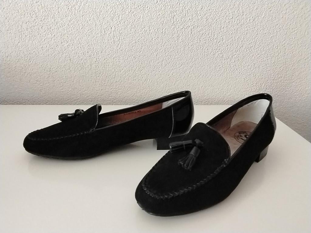 Nieuwe zwarte suede met lak leer schoenen, maat 40, SI, Zwart, Nieuw, Ophalen of Verzenden, SI