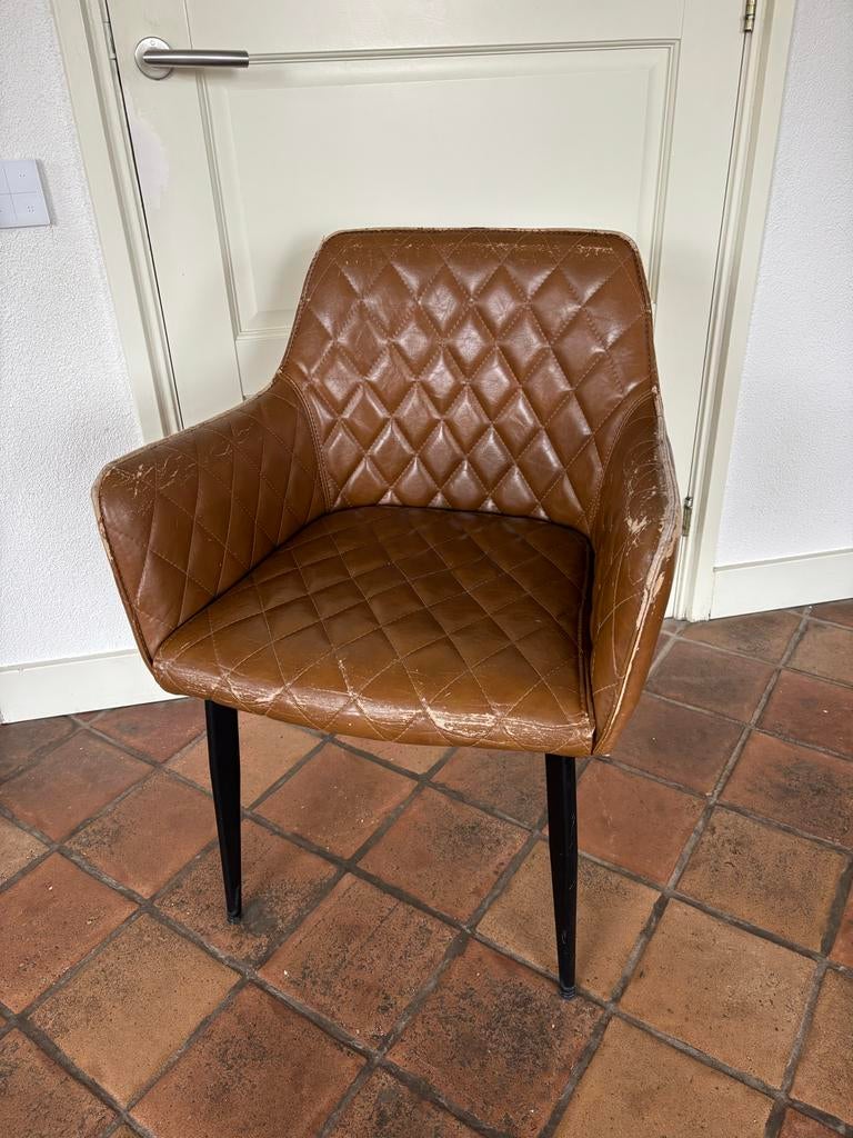 4x Eleonora Cognac Leren Eetkamerstoelen, Huis en Inrichting, Ophalen, Gebruikt, Bruin, Leer