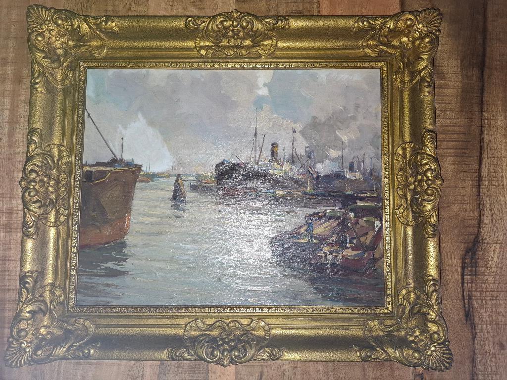 Mooi schilderij (haven) van Theo Wiegman, Antiek en Kunst, Ophalen of Verzenden