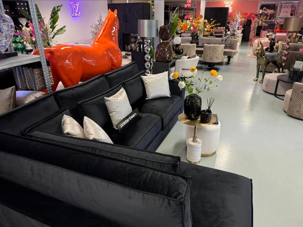 Luxe Velvet Hoekbank King 220x310cm Zwart Quartz800 - Black, Info@oosterbaanwonen.nl, Nieuw, Venus 31 8448 CE Heerenveen, Oosterbaan Wonen