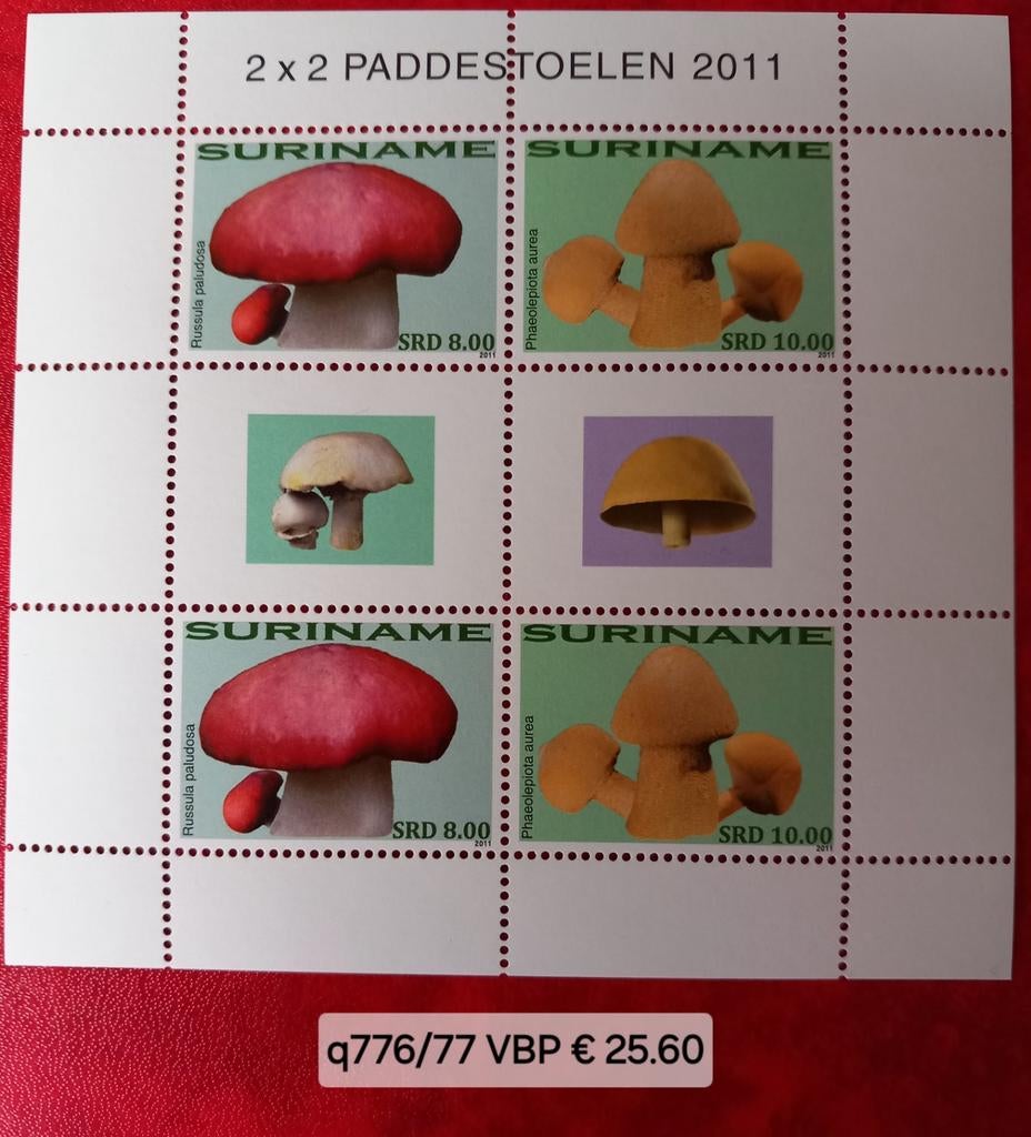 Suriname 2x2 Paddestoelen 2011 Postzegels, Ophalen of Verzenden