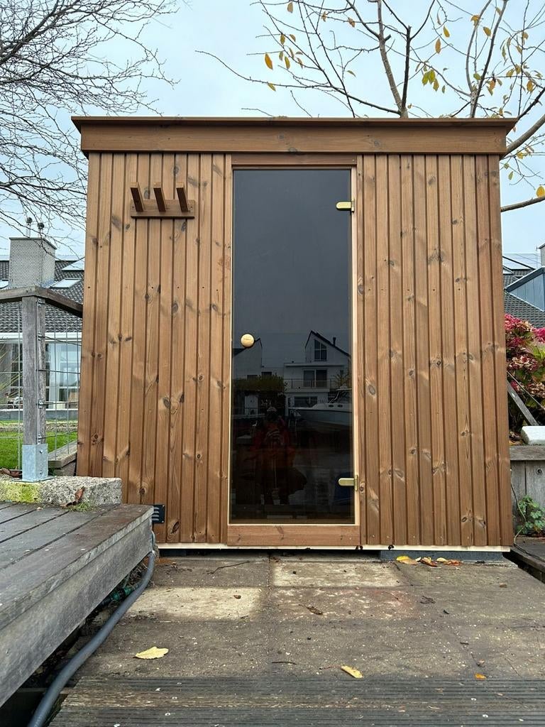 Geïsoleerde sauna binnen/buiten uit duurzaam thermohout, Sport en Fitness, Sauna, Ophalen, Fins of Traditioneel, Kostedeweg 7 Vorden