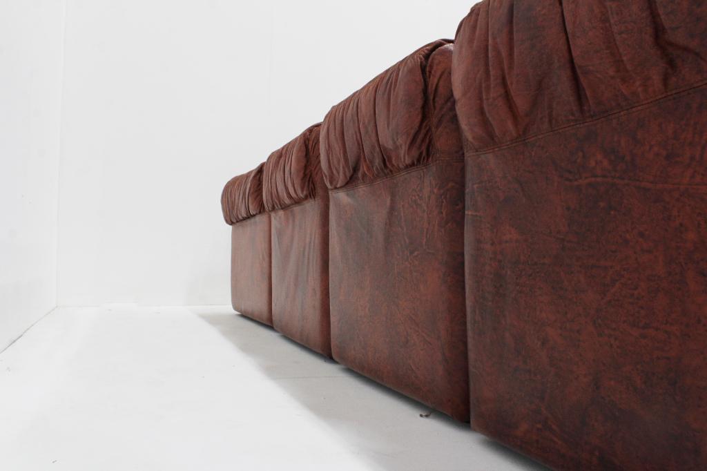 Vintage Italiaanse Seven Salotti Modulaire Sofa in leder, Huis en Inrichting, 250 tot 300 cm, Gebruikt, 125 tot 150 cm, Leer