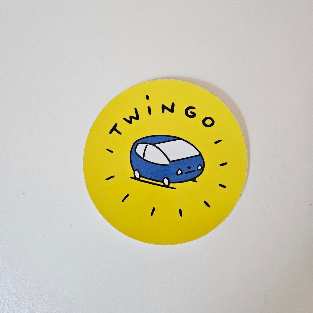 Renault twingo vinyl auto sticker rond geel blauw 10cm, Auto diversen, Verzenden