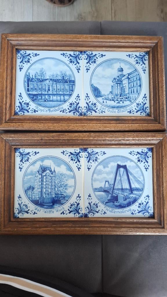 2x Jungerhans tegeltableau Rotterdam Delfts blauw, Ophalen of Verzenden