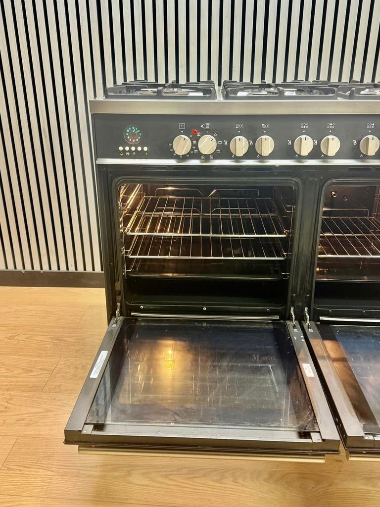 Luxe M-System Fornuis 6 pits antraciet met dubbele oven 90cm, Fornello Esperta, Refurbished, Ophalen of Verzenden, Energieklasse A of zuiniger