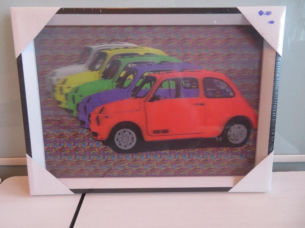 3 D FIAT 500 afbeelding in lijst (schilderij) Nieuw  28X38, Huis en Inrichting, Minder dan 50 cm, Nieuw, Ophalen of Verzenden