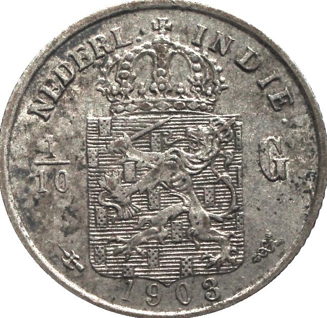 Nederlands-Indië 1/10 gulden 1903 (zilver), Ophalen of Verzenden, Zuidoost-Azië, Losse munt, Zilver
