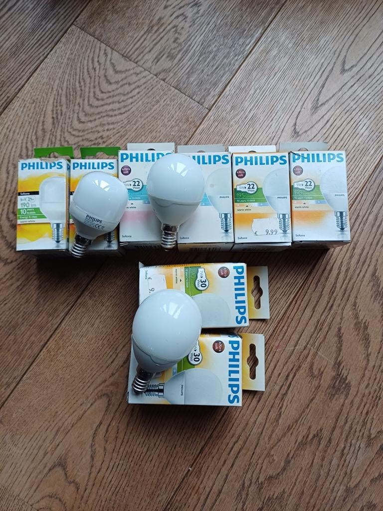 8x Philips spaarlampen softone kogel E14 fitting, Ophalen of Verzenden, Nieuw, E14 (klein), Spaarlamp
