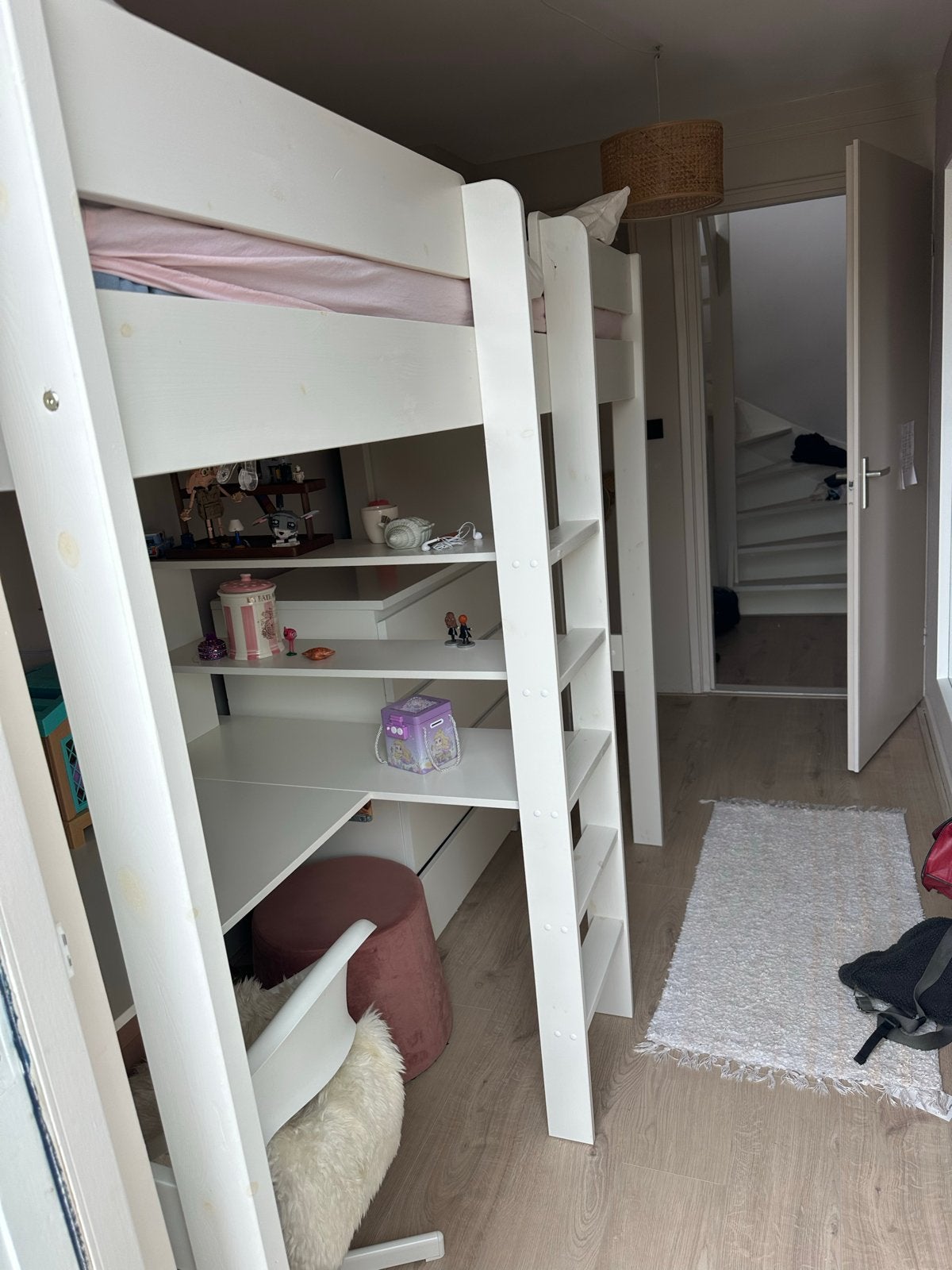 Hoogslaper met bureau, lades, lattenbodem en matras, Ophalen, Hoogslaper, Eenpersoons, 200 cm