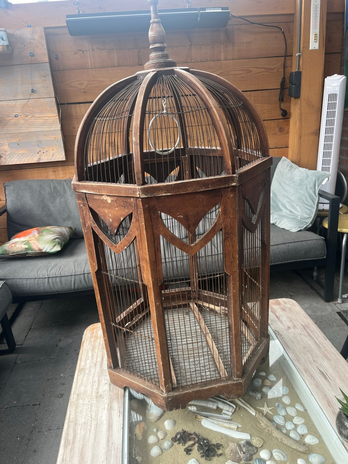 Antieke houten vogelkooi, Ophalen, Gebruikt, Hout, Vogelkooi