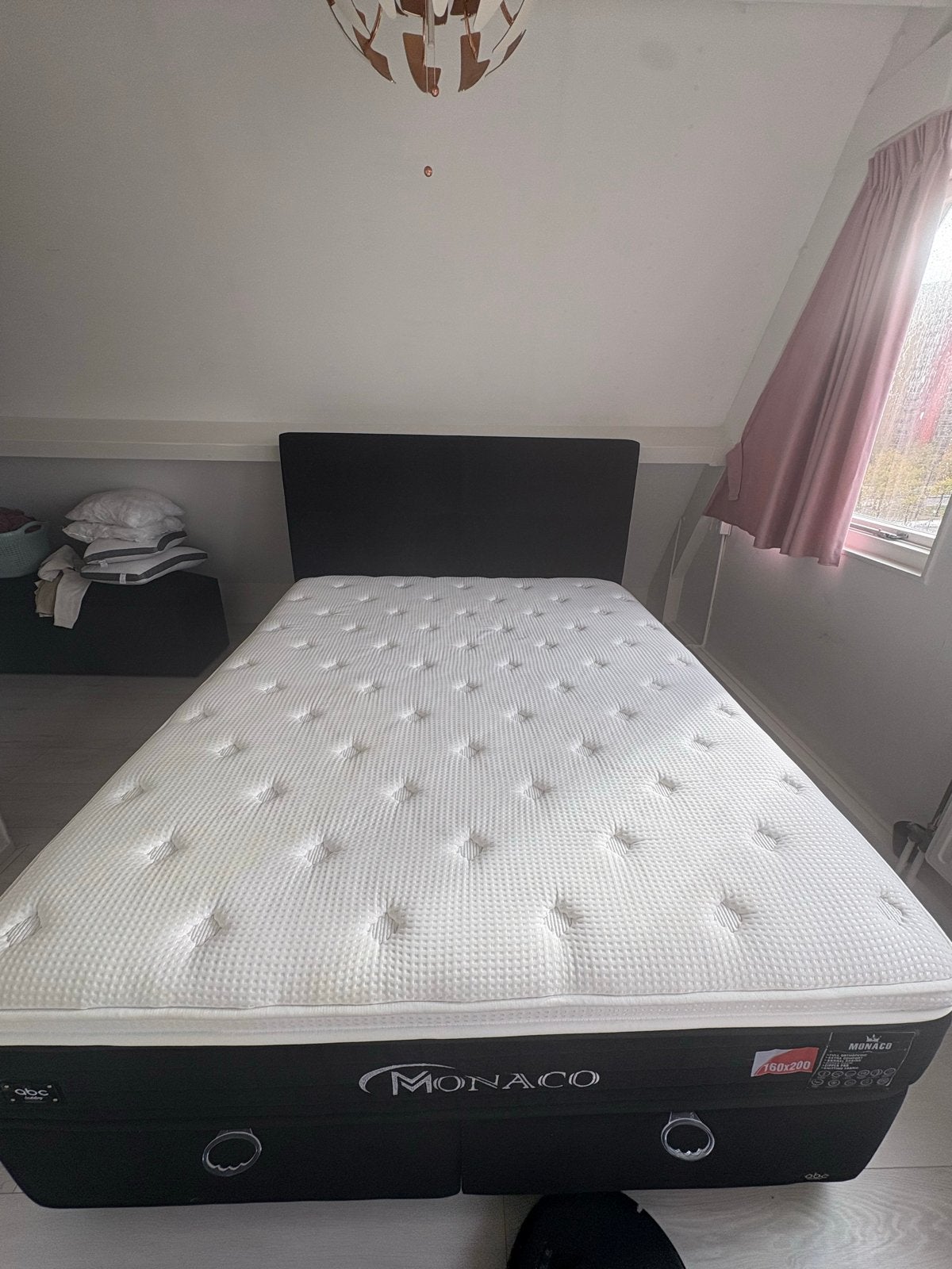 Monaco boxspring 160x200 met opbergruimte en hoofdbord, Ophalen, Gebruikt, Zwart, Tweepersoons