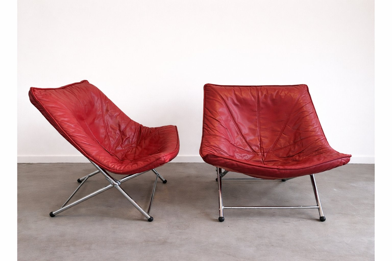 2x leren fauteuil van Teun van zanten voor Molinari 1970, Gebruikt, Minder dan 75 cm, Leer, Ophalen of Verzenden