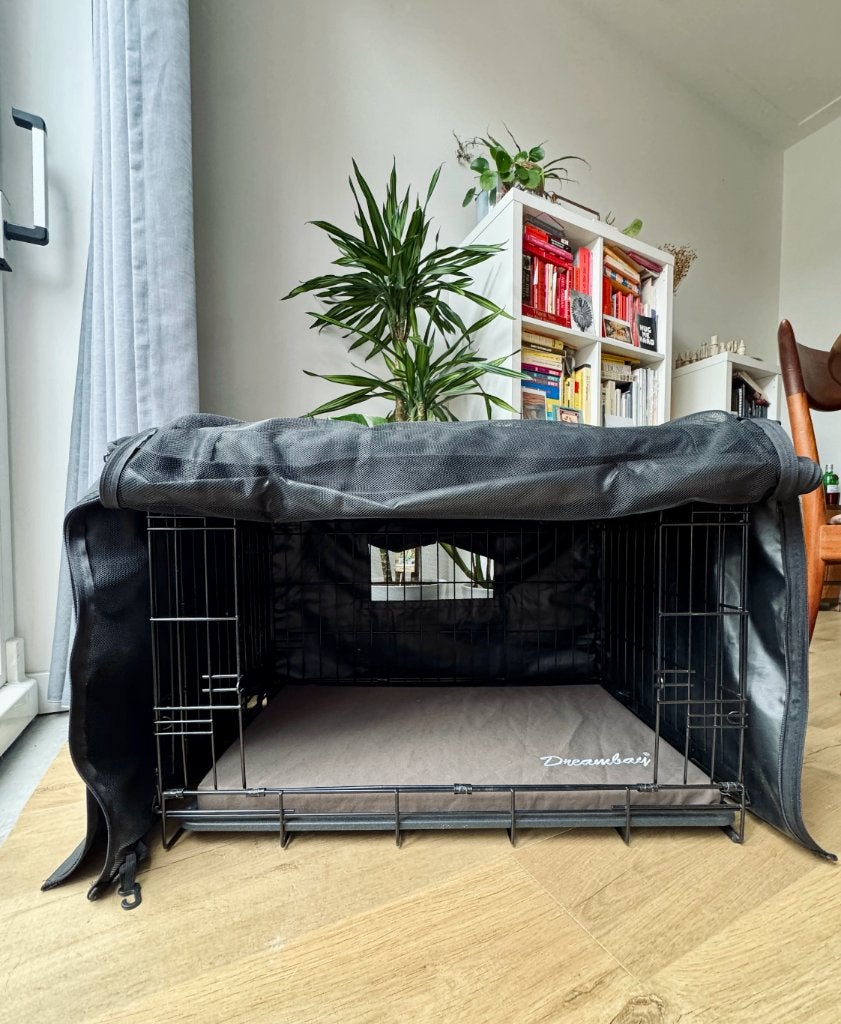 Hondenbench 2-deurs (76x48x54 cm) + bench cover & matrasje, Ophalen, Zo goed als nieuw