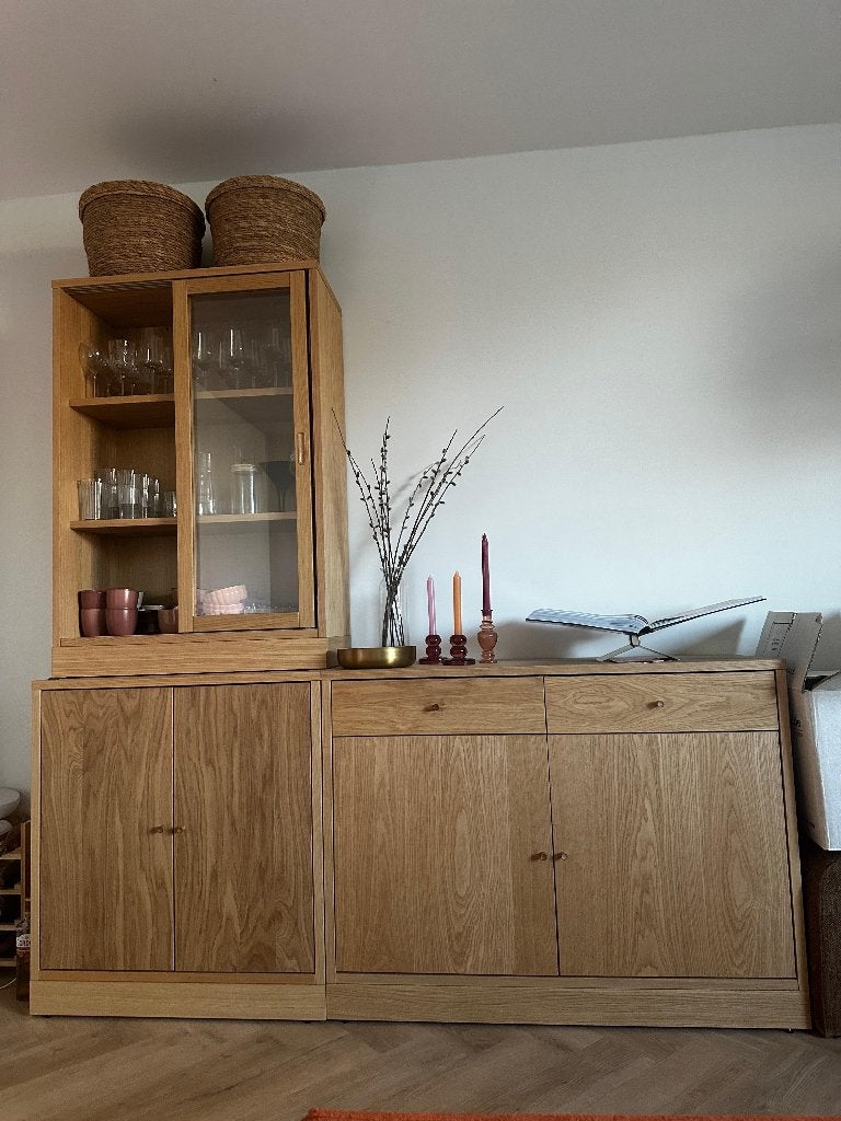 Mooie eikenhouten IKEA kast – driedelig, Ophalen, Met lade(s), Zo goed als nieuw, 150 tot 200 cm