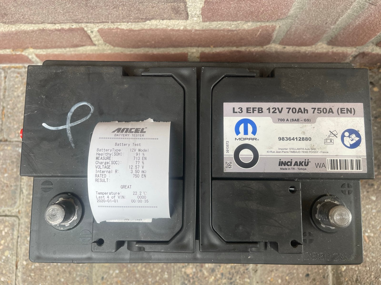 Mopar L3 EFB 12V 70Ah 750A zgan, Auto-onderdelen, Gebruikt, Overige automerken