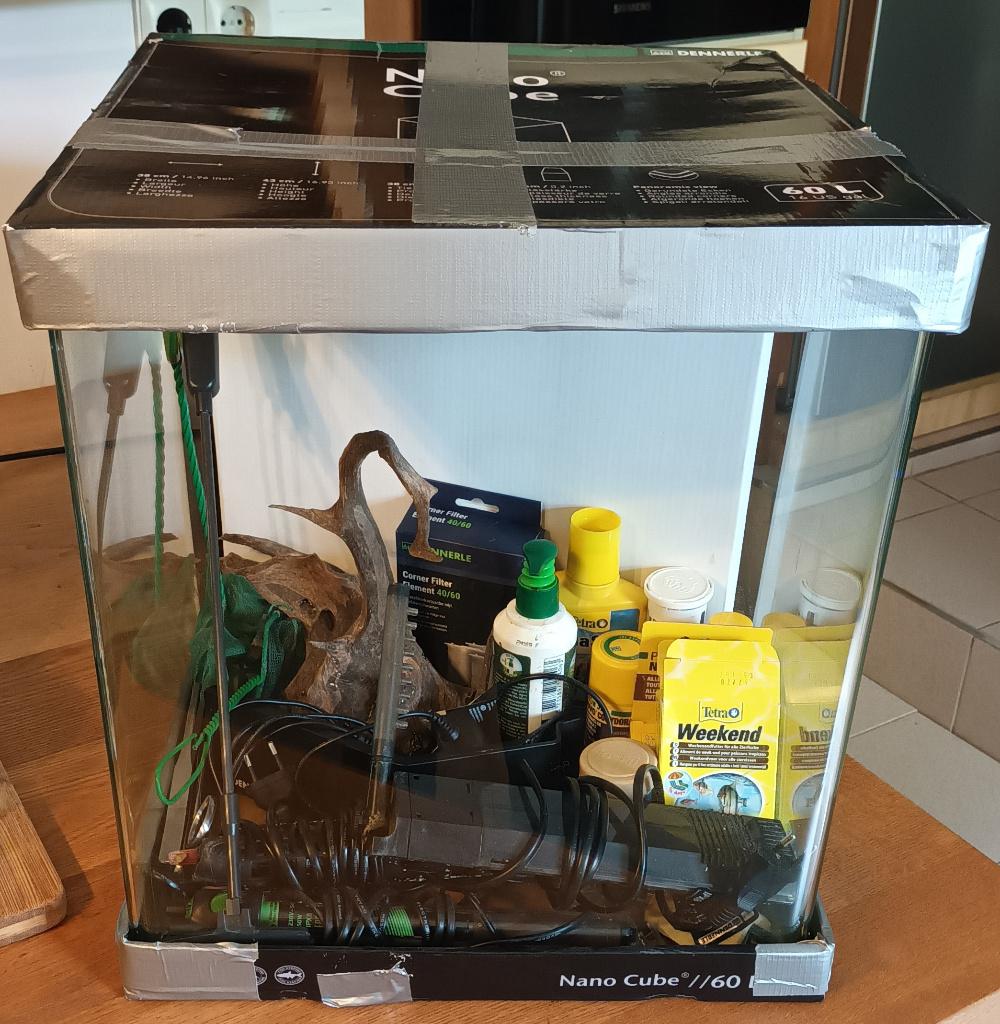 dennerle 60L nano cube aquarium, Ophalen, Verwarming, Gebruikt, Leeg aquarium