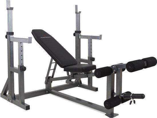 POWERMARK halterbank met halterstand en gewichten, Sport en Fitness, Fitnessapparatuur, Gebruikt, Krachtstation, Armen, Benen