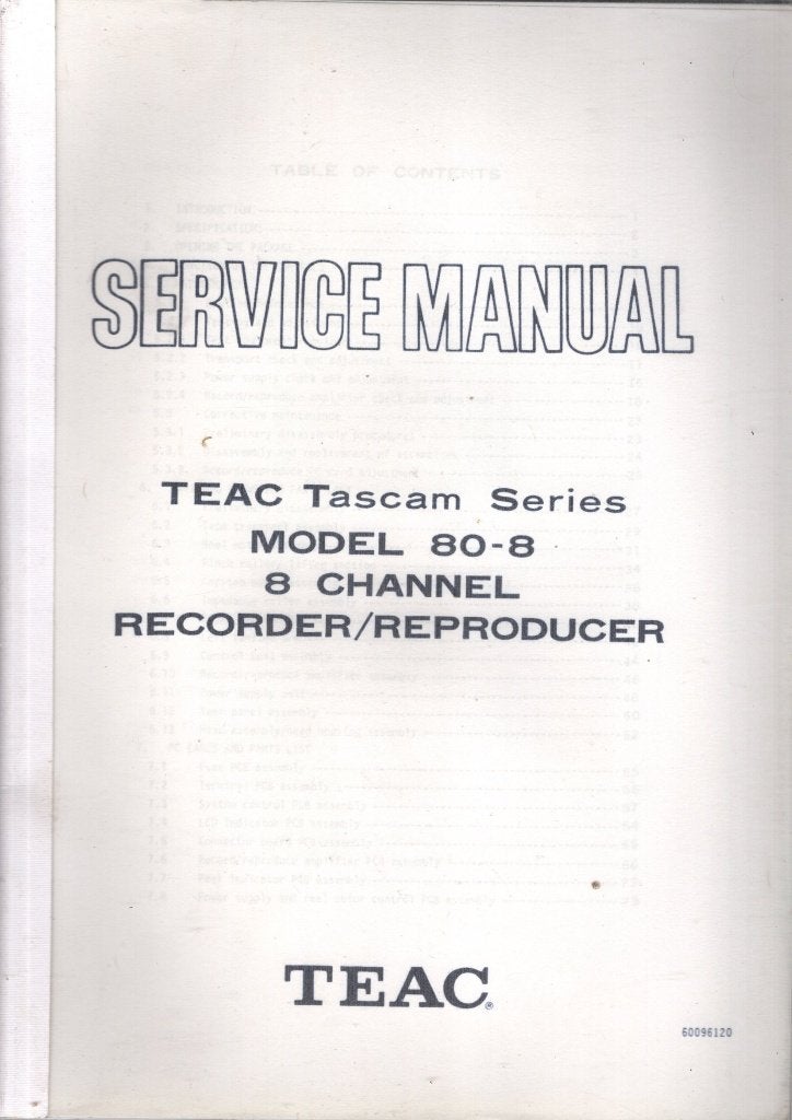 service manual TEAC TASCAM 80-8 8 channel recorder, Verzenden, Nieuw