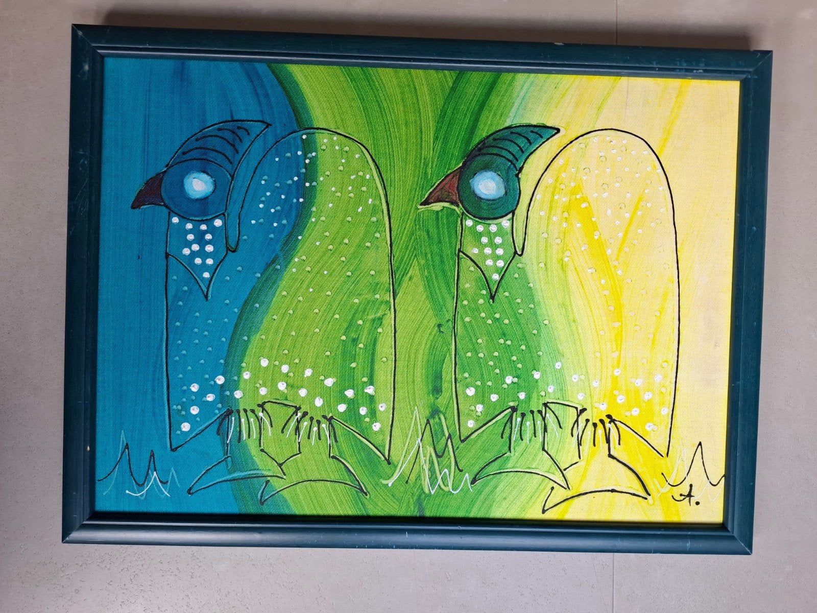 Abstracte pinguins tribaal schilderij in lijst, Ophalen of Verzenden